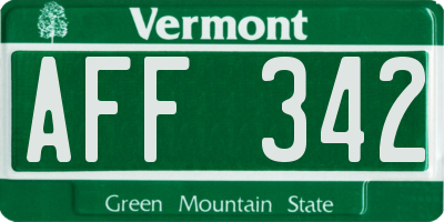 VT license plate AFF342