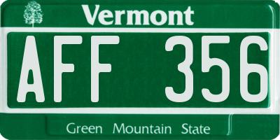 VT license plate AFF356