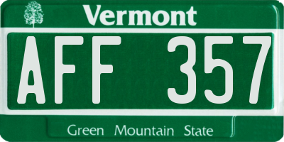 VT license plate AFF357