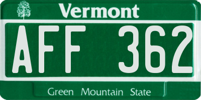 VT license plate AFF362