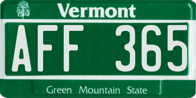 VT license plate AFF365
