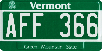 VT license plate AFF366