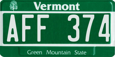 VT license plate AFF374