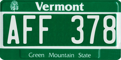 VT license plate AFF378