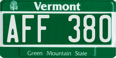 VT license plate AFF380