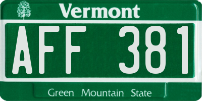 VT license plate AFF381