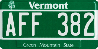 VT license plate AFF382