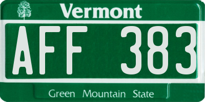 VT license plate AFF383