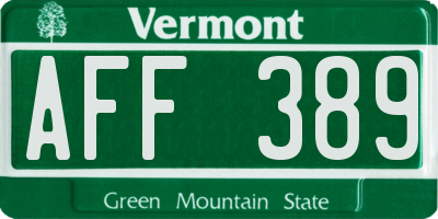 VT license plate AFF389