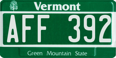 VT license plate AFF392