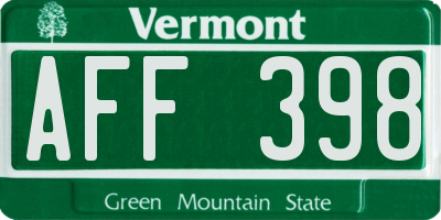 VT license plate AFF398