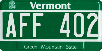 VT license plate AFF402