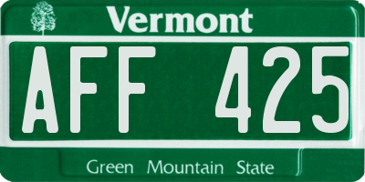 VT license plate AFF425