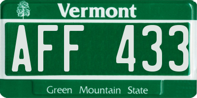 VT license plate AFF433