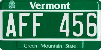 VT license plate AFF456