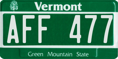 VT license plate AFF477