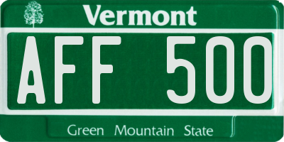 VT license plate AFF500