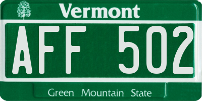 VT license plate AFF502
