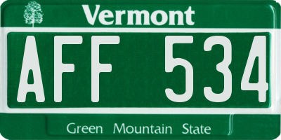 VT license plate AFF534