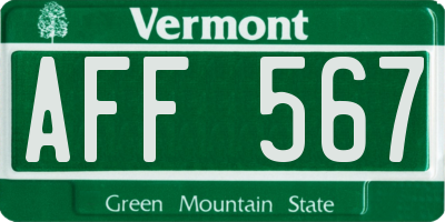 VT license plate AFF567
