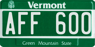 VT license plate AFF600