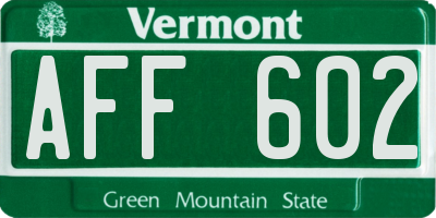 VT license plate AFF602