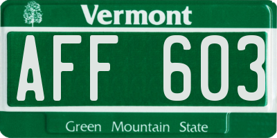 VT license plate AFF603
