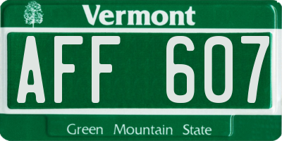 VT license plate AFF607