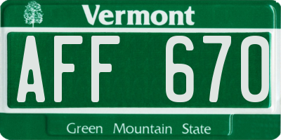 VT license plate AFF670