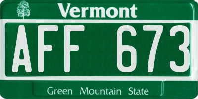 VT license plate AFF673