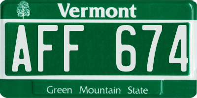 VT license plate AFF674