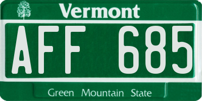 VT license plate AFF685