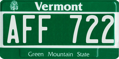 VT license plate AFF722