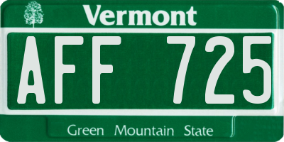 VT license plate AFF725