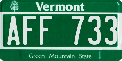 VT license plate AFF733
