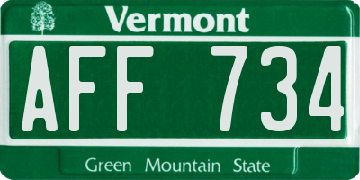 VT license plate AFF734