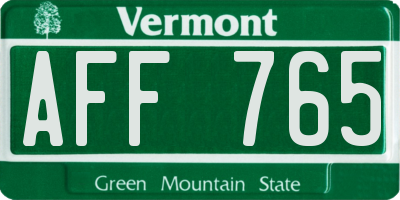 VT license plate AFF765