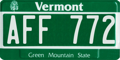 VT license plate AFF772