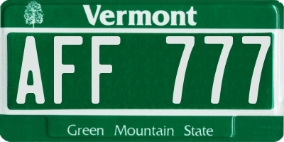 VT license plate AFF777
