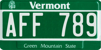 VT license plate AFF789