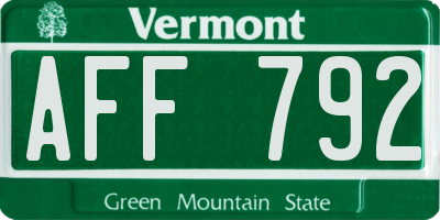 VT license plate AFF792
