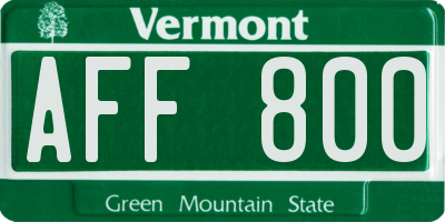 VT license plate AFF800