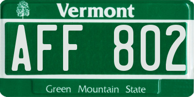 VT license plate AFF802
