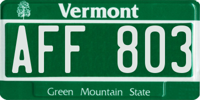 VT license plate AFF803