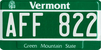 VT license plate AFF822
