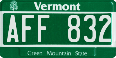 VT license plate AFF832