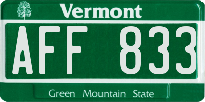 VT license plate AFF833
