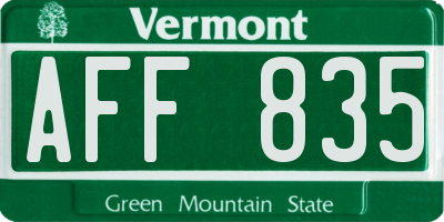 VT license plate AFF835