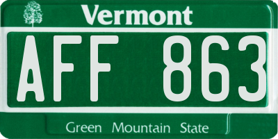 VT license plate AFF863