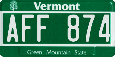 VT license plate AFF874